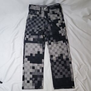 Louis Vuitton Black & Gray Pixel Checker Straight Jeans